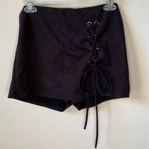 Small Suede black skort lace up Small skirt shorts